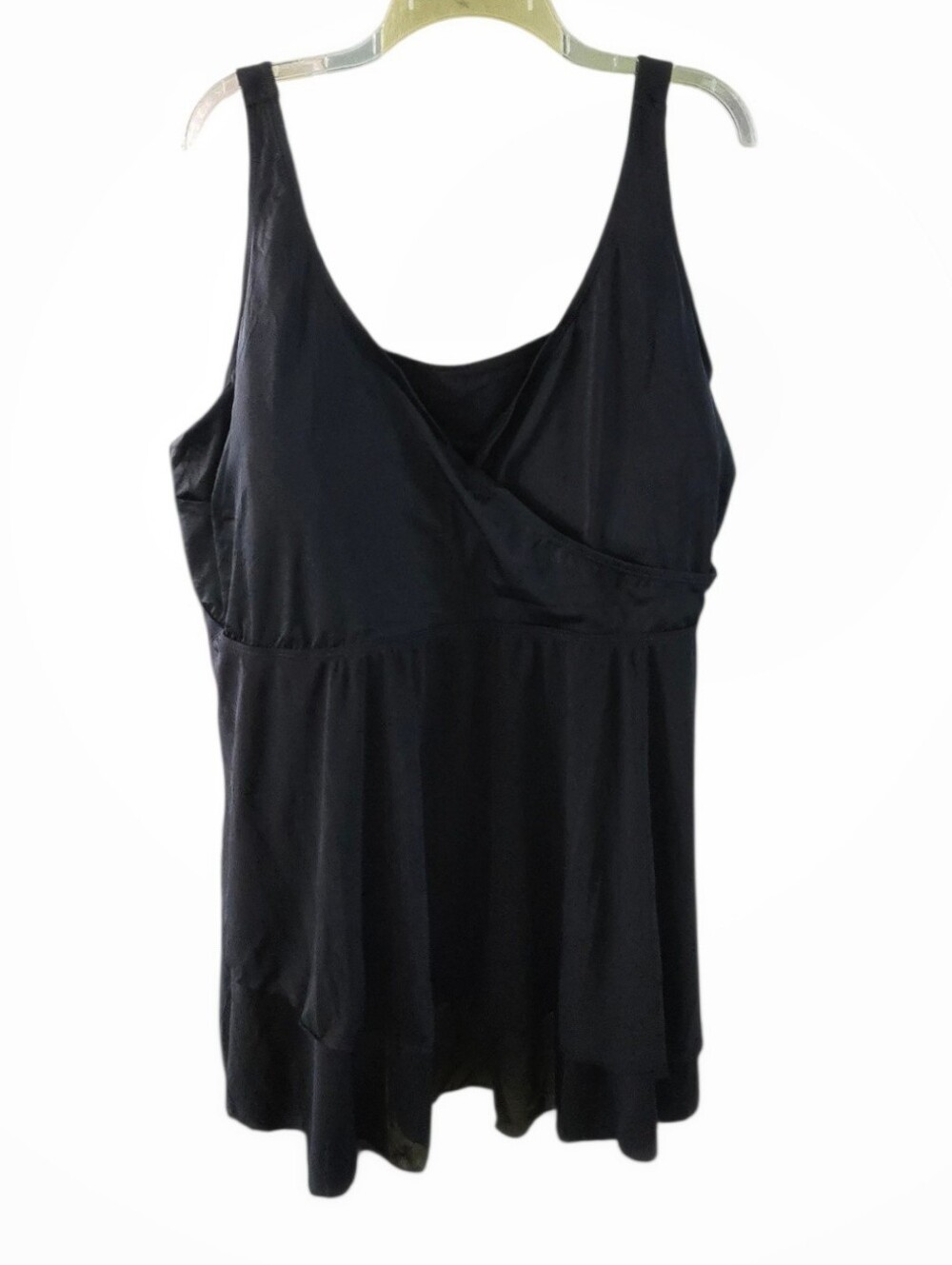 Catherines Black Women's Sleeveless Wrap-Front Tankini Swim Top. NWT. Size 32W.